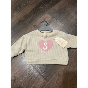 Snug Baby Girls Initial S‎ Heart Ribbed Knit Sweater Cream Pink 3-6M NWT